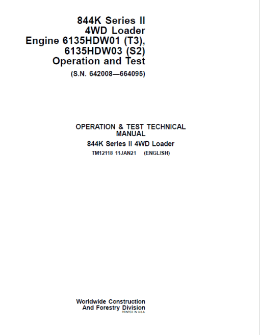 John Deere 844K Series II 4WD Engine T3 & S2 Loader Technical Manual (S.N 642008 - 664095) - Image 2