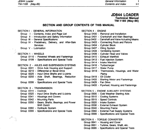 John Deere 844 Loader Repair Technical Manual (TM1189) - Image 3