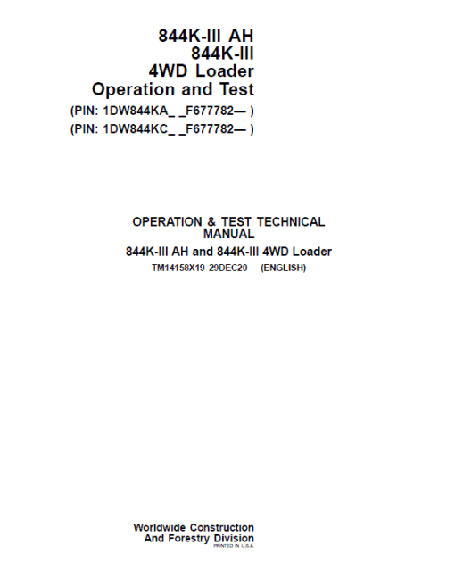 John Deere 844K-III AH, 844K-III 4WD Loader Technical Manual (S.N after F677782 - ) - Image 2