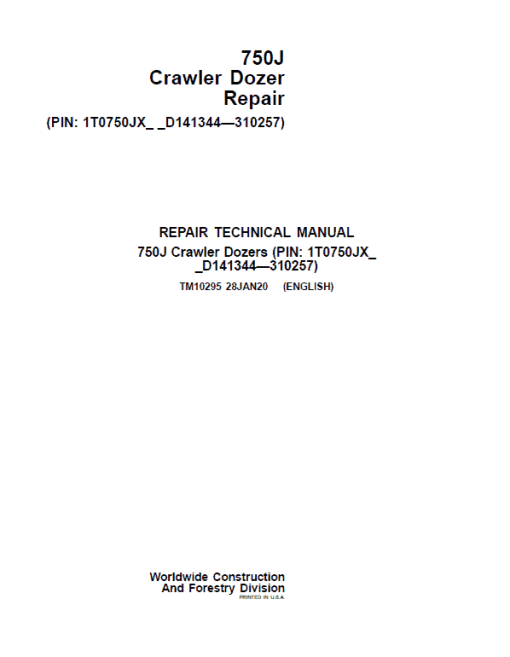 John Deere 750J Crawler Dozer Technical Manual (SN. from D219963-D310257) - Image 2