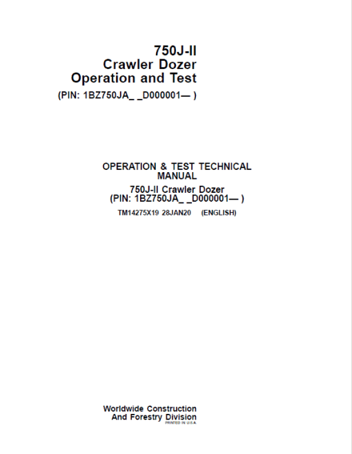 John Deere 750J-II Crawler Dozer Technical Manual (SN. from D000001 - D306890) - Image 2