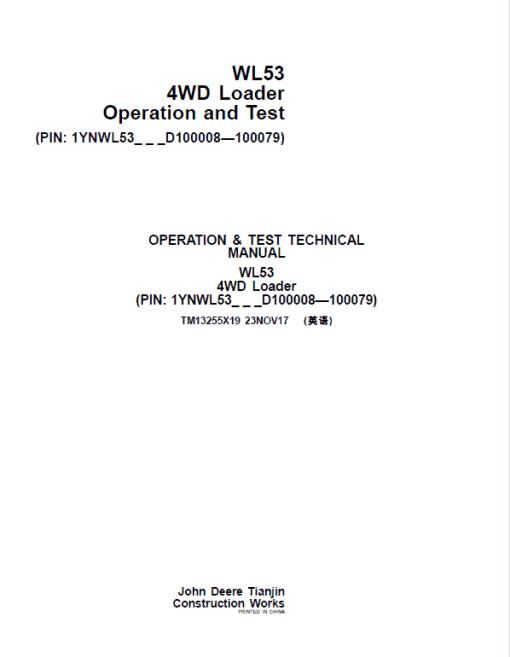 John Deere WL53 4WD Loader Repair Technical Manual (S.N D100008 - D100079) - Image 2