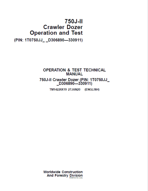 John Deere 750J-II Crawler Dozer Technical Manual (SN. from D306890-D330911) - Image 2