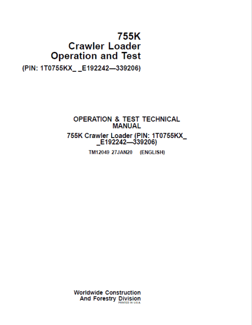 John Deere 755K Crawler Loader Technical Manual (SN. from E192242 - E339206) - Image 2