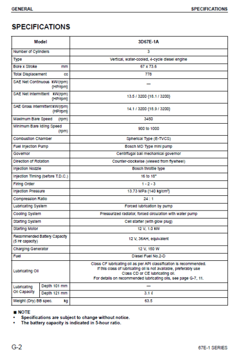 Komatsu 67E-1 Series 3D67E-1A Engine Manual - Image 2