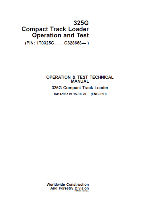 John Deere 325G Compact Track Loader Repair Technical Manual (S.N after G328658 - ) - Image 2