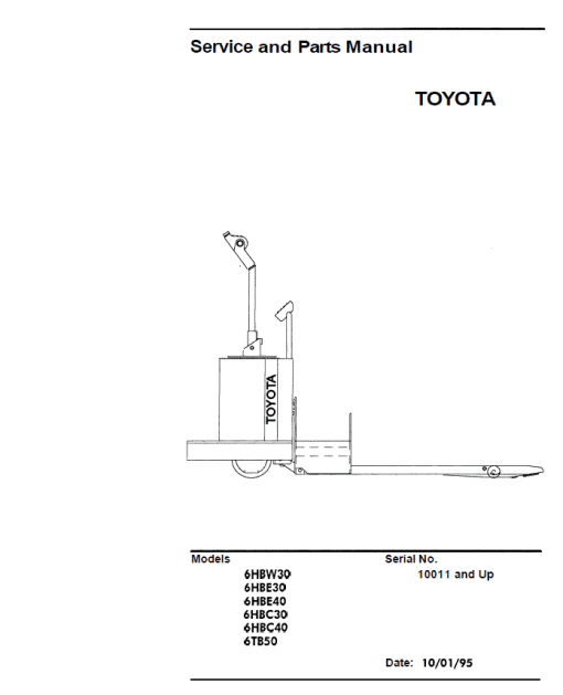 Toyota 6HBW30, 6HBE30, 6HBC30, 6HBE40, 6HBC40, 6TB50 Pallet Jack Repair Manual - Image 2