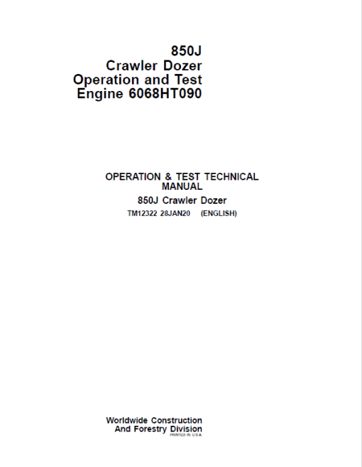 John Deere 850J with Engine 6068HT090 Crawler Dozer Technical Manual - Image 4