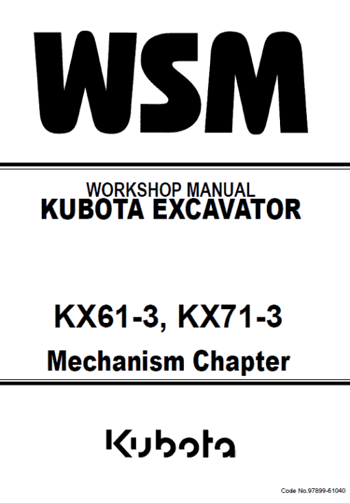 Kubota KX61-3, KX71-3 Excavator Workshop Service Manual - Image 2