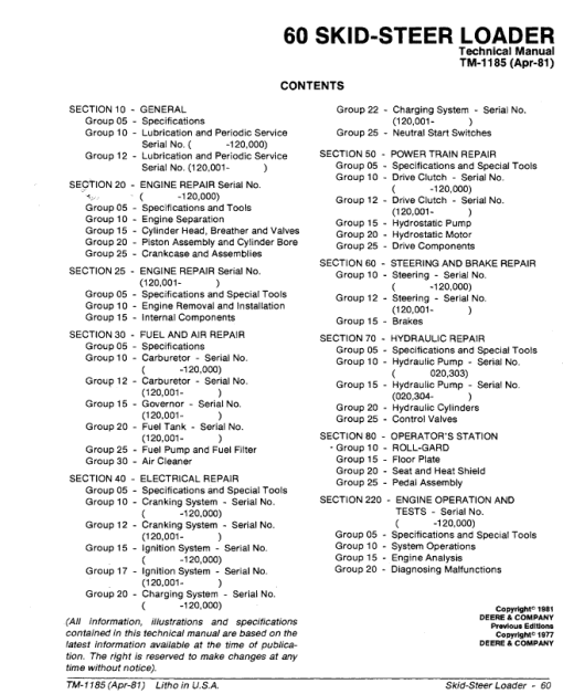 John Deere 60 Skid-Steer Loader Repair Technical Manual (TM1185) - Image 3