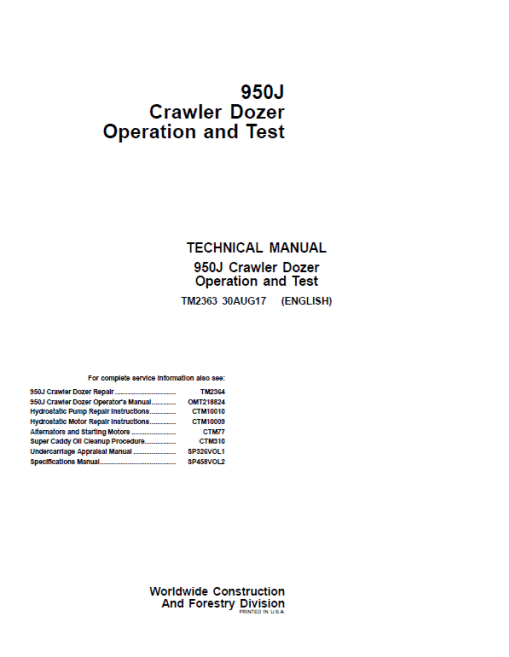 John Deere 950J Crawler Dozer Technical Manual (TM2363 and TM2364) - Image 2