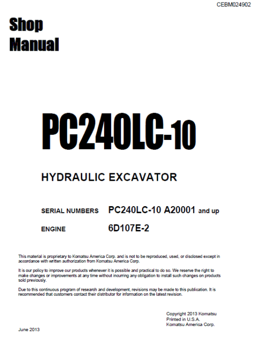 Komatsu PC240LC-10 Excavator Service Manual