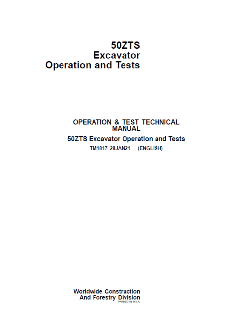 John Deere 50ZTS Excavator Repair Technical Manual - Image 2