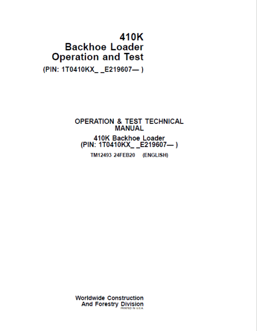 John Deere 410K Backhoe Loader Repair Technical Manual (S.N after E219607 - ) - Image 2