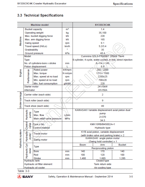 Sany SY335C Hydraulic Excavator Repair Service Manual - Image 2