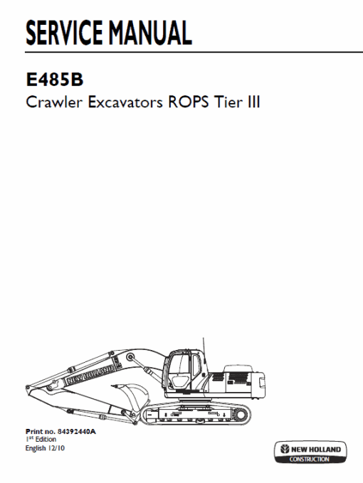 New Holland E485B ROPS Excavator Service Manual - Image 4