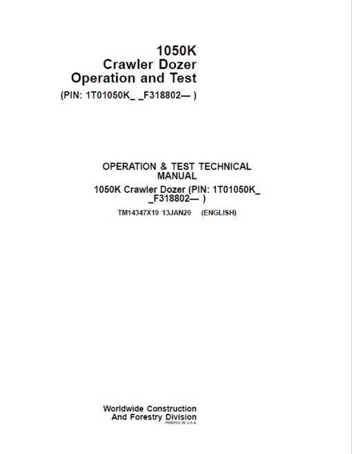 John Deere 1050K Crawler Dozer Technical Manual (SN. F318802-) - Image 2