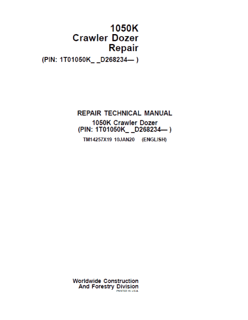 John Deere 1050K Crawler Dozer Technical Manual (SN. from D268234) - Image 2