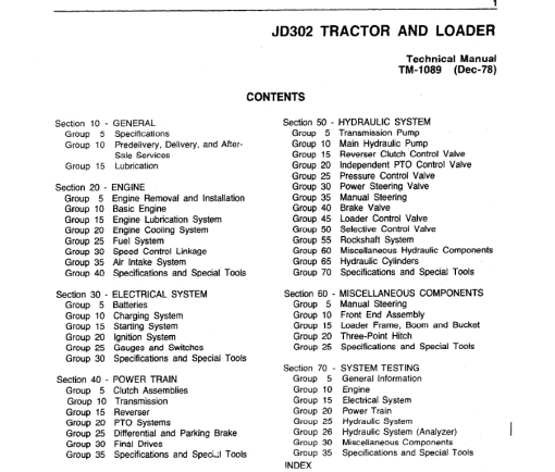 John Deere 302 Tractor and Loader Repair Technical Manual (TM1089) - Image 3