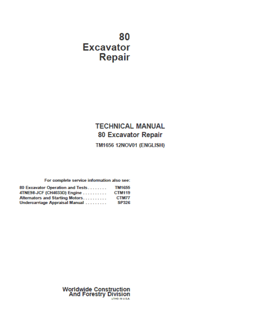 John Deere 80 Excavator Repair Technical Manual - Image 2