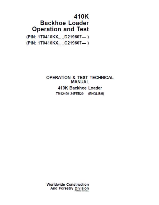 John Deere 410K Backhoe Loader Repair Technical Manual (S.N after C219607 & D219607 - ) - Image 2