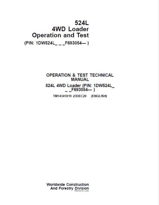 John Deere 524L 4WD Loader Repair Technical Manual (S.N after F693054 - ) - Image 2