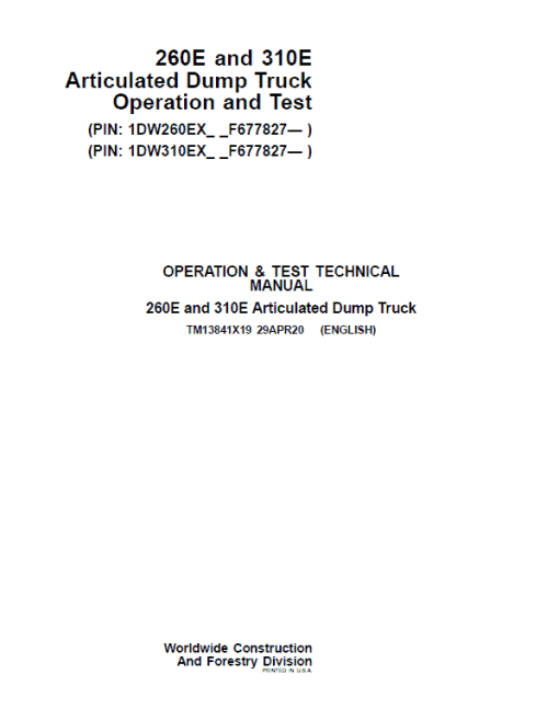 John Deere 260E and 310E Articulated Dump Truck Technical Manual (SN. from F677827) - Image 2