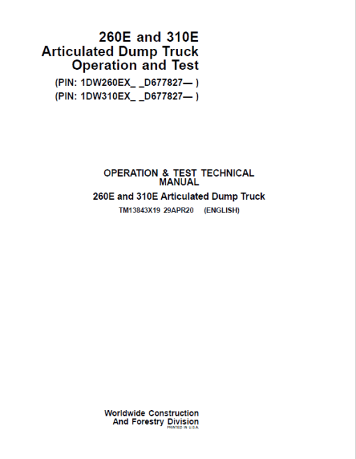 John Deere 260E and 310E Articulated Dump Truck Technical Manual (SN. from D677827) - Image 2