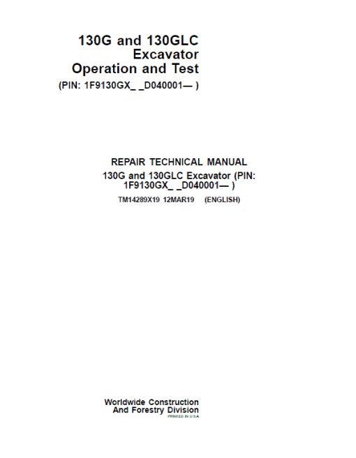 John Deere 130G, 130GLC Excavator Technical Manual (SN. D040001-) - Image 2