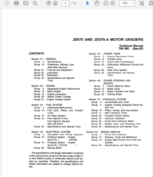 John Deere 570, 570A Motor Grader Repair Technical Manual (TM1001) - Image 3