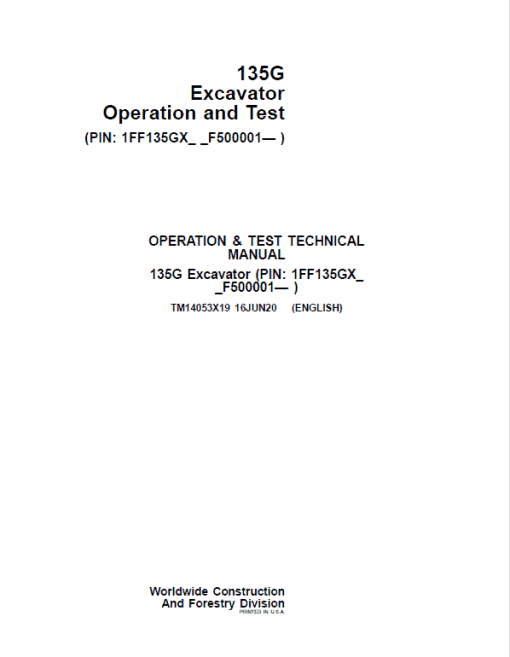 John Deere 135G Excavator Repair Technical Manual (SN. F500001-) - Image 2