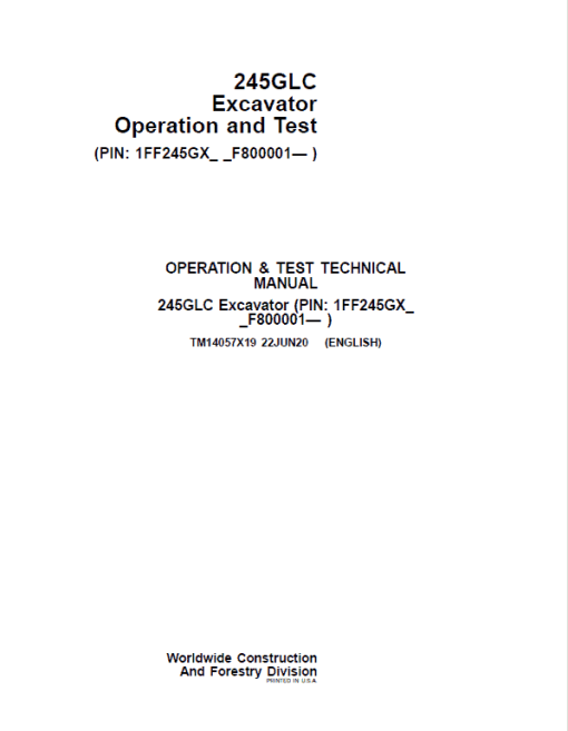 John Deere 245GLC Excavator Repair Technical Manual (SN. F800001-) - Image 2