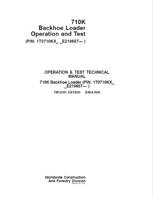 John Deere 710K Backhoe Loader Repair Technical Manual (S.N after E219607 - ) - Image 2