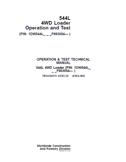 John Deere 544L 4WD Loader Repair Technical Manual (S.N after F693054 - ) - Image 2