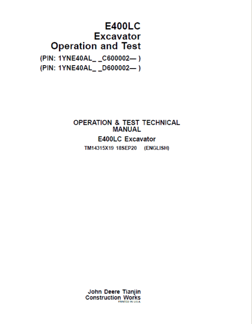 John Deere E400LC Excavator Repair Technical Manual (SN. C600002 & D600002 -) - Image 5