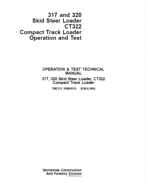 John Deere 317, 320 Skid Steer Loader Technical Manual (TM2151 and TM2152) - Image 2