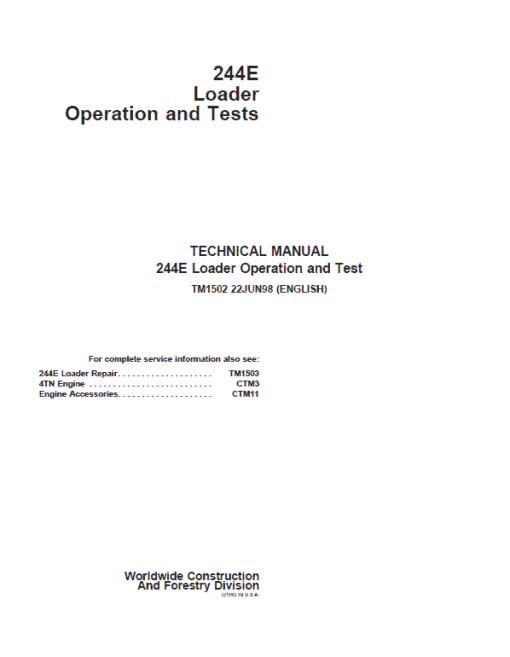 John Deere 244E Loader Repair Technical Manual - Image 2