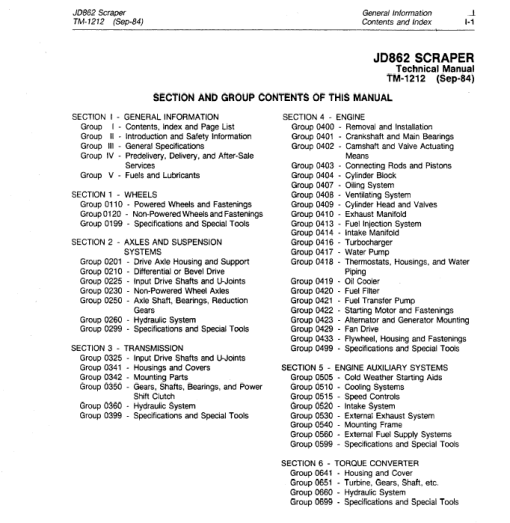 John Deere 862 Scraper Repair Technical Manual (TM1212) - Image 3