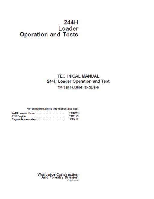 John Deere 244H Loader Repair Technical Manual - Image 5