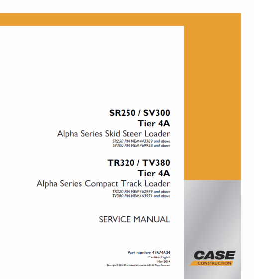 Case TR320, TV380 Track Loader Service Manual (Tier 4A)