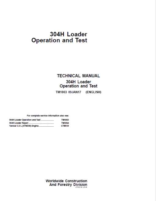 John Deere 304H Loader Repair Technical Manual - Image 2