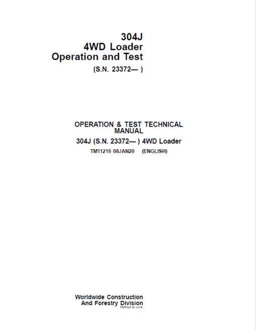 John Deere 304J 4WD Loader Technical Manual (SN. from 23372) - Image 2