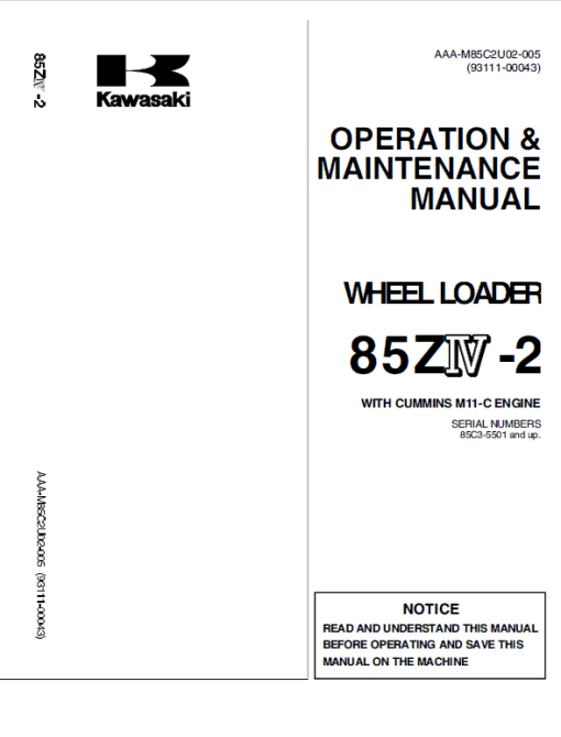 Kawasaki 85ZIV-2 Wheel Loader Repair Service Manual - Image 5