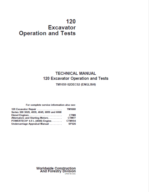 John Deere 120 Excavator Repair Technical Manual - Image 2