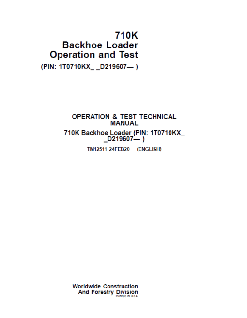 John Deere 710K Backhoe Loader Repair Technical Manual (S.N after D219607 - ) - Image 2