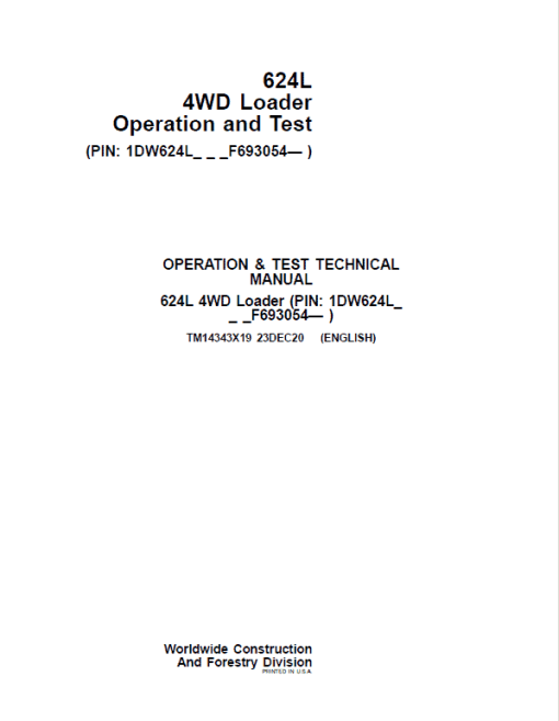 John Deere 624L 4WD Loader Repair Technical Manual (S.N after F693054 - ) - Image 2