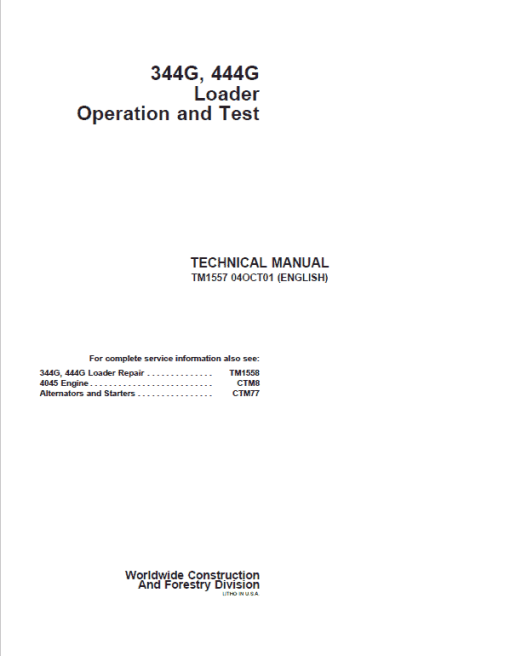 John Deere 344G, 444G Loader Repair Technical Manual - Image 2