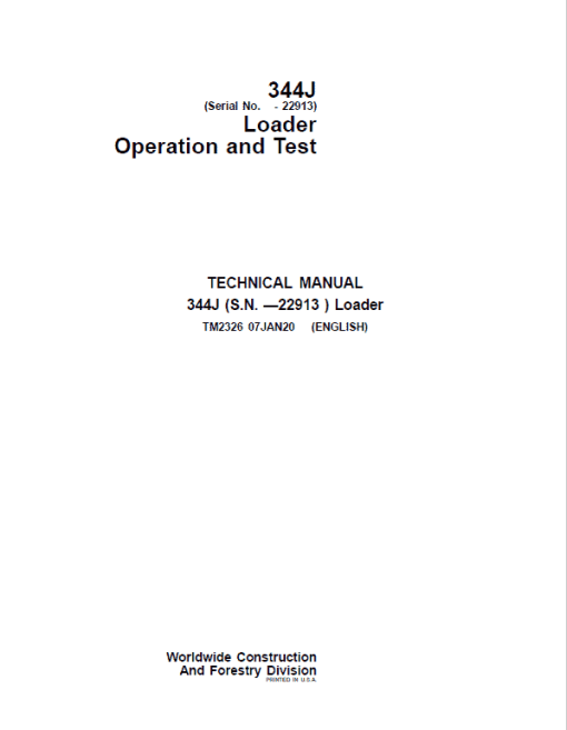 John Deere 344J Loader Repair Technical Manual (SN. before 22913) - Image 2