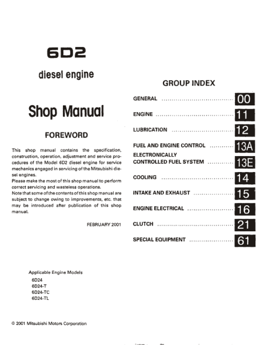 Mitsubishi 6D24, 6D24-T, 6D25-TC Engine Workshop Service Manual - Image 2