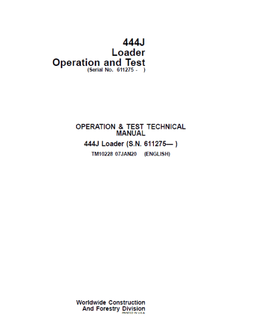 John Deere 444J Loader Repair Technical Manual (SN. after 611275) - Image 2